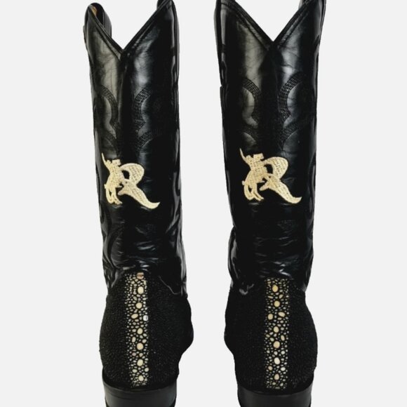 Stingray Cowboy Boots Rogers Black Exotic Western Men’s US 8.5 Pull On Like New - Picture 7 of 11